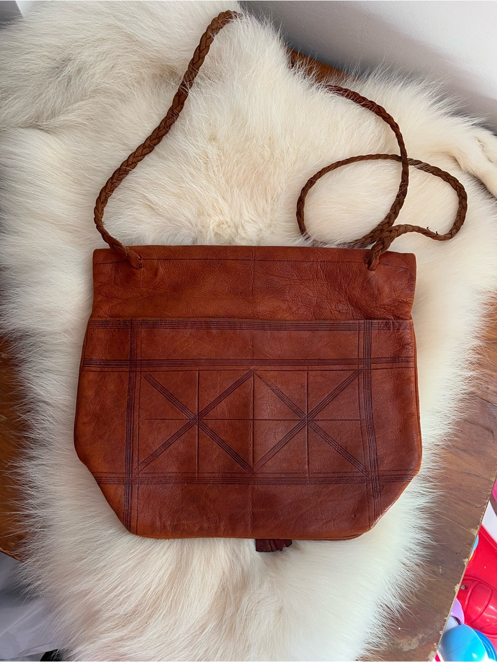 Vintage Authentic Brown Leather Crossbody Bag with Tassel Detail - Picture 5 of 7